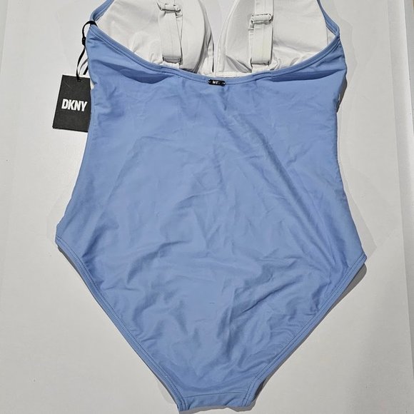 DKNY Plunging Colorblock  One-Piece Swimsuit Hydrangea - Picture 7 of 12